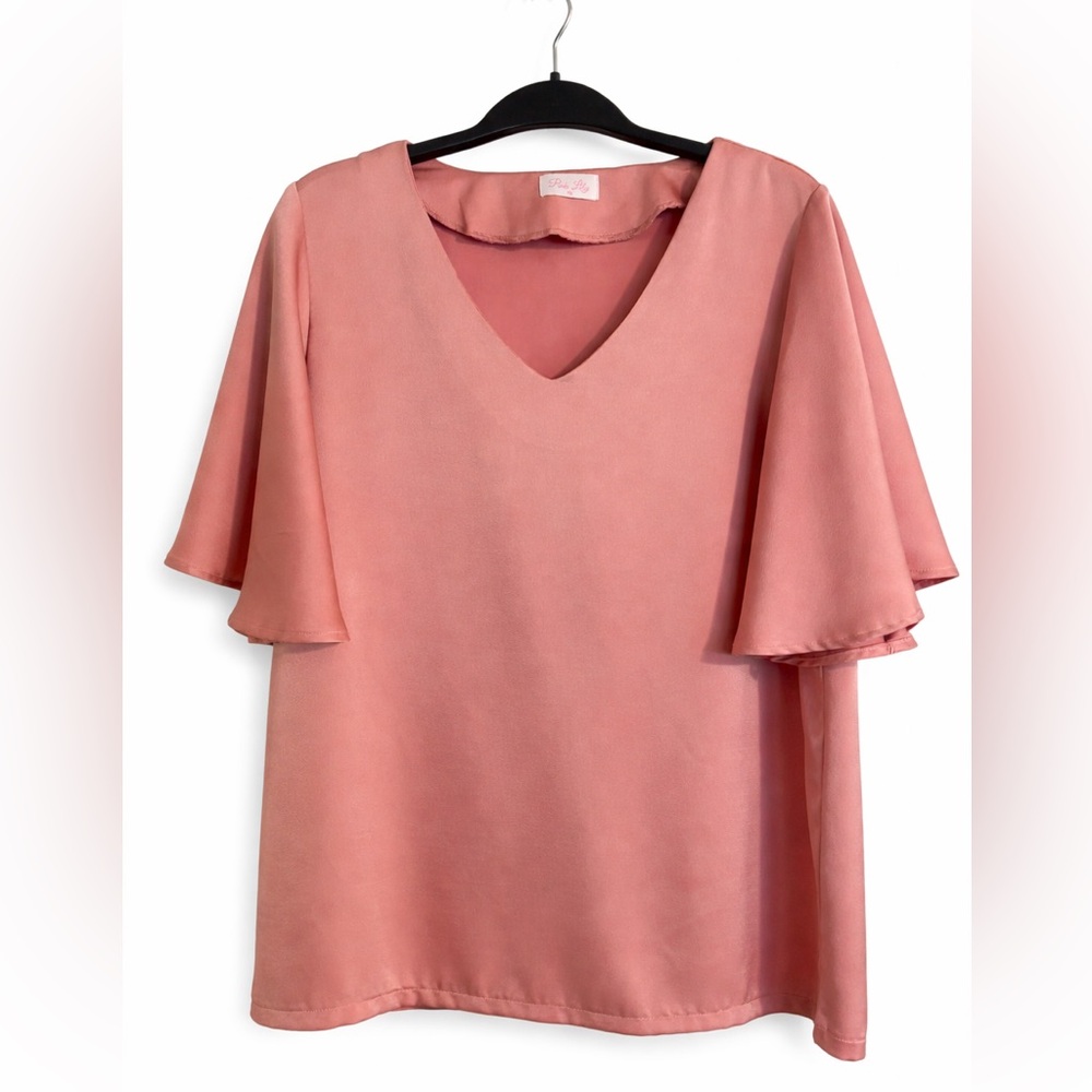 Pink Lily Blush V-Neck Blouse